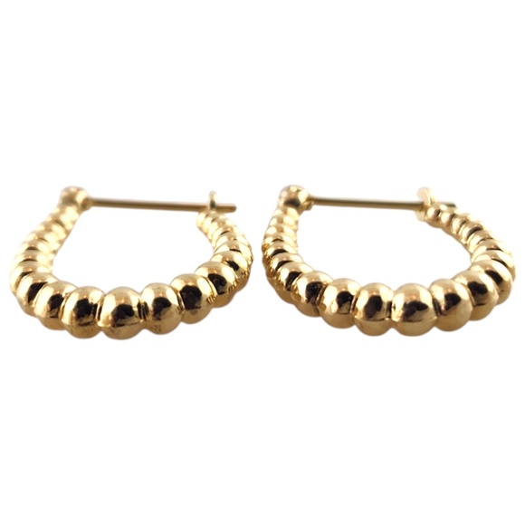 14 Karat Yellow Gold Oval Puffy Bead Hoop Earrings #18996 - Picture 2 of 8